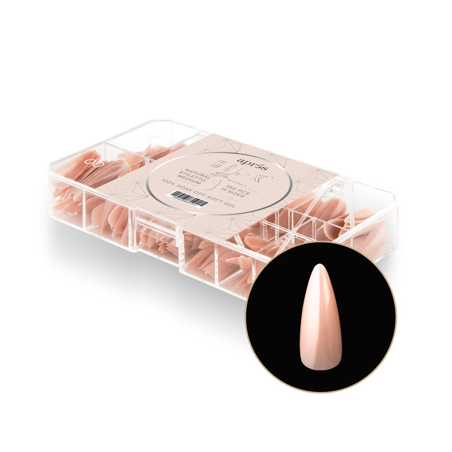 Apres Neutrals Gel-X Lila Box Of Nail Tips, 11 Sizes 00-9, Soft Gel Nail Tip Box, Nail Extensions (150pcs) (Natural Stiletto Medium, 150pcs)