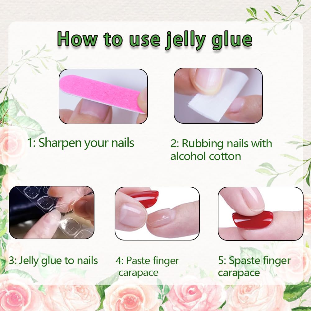 RUPOFUZA Green French Press on Nails Square Short Glitter Green Fake False Nails with Floral Full Cover Stick on Nail Acrylic Artificial Short Glue on Nail for Women 24Pcs