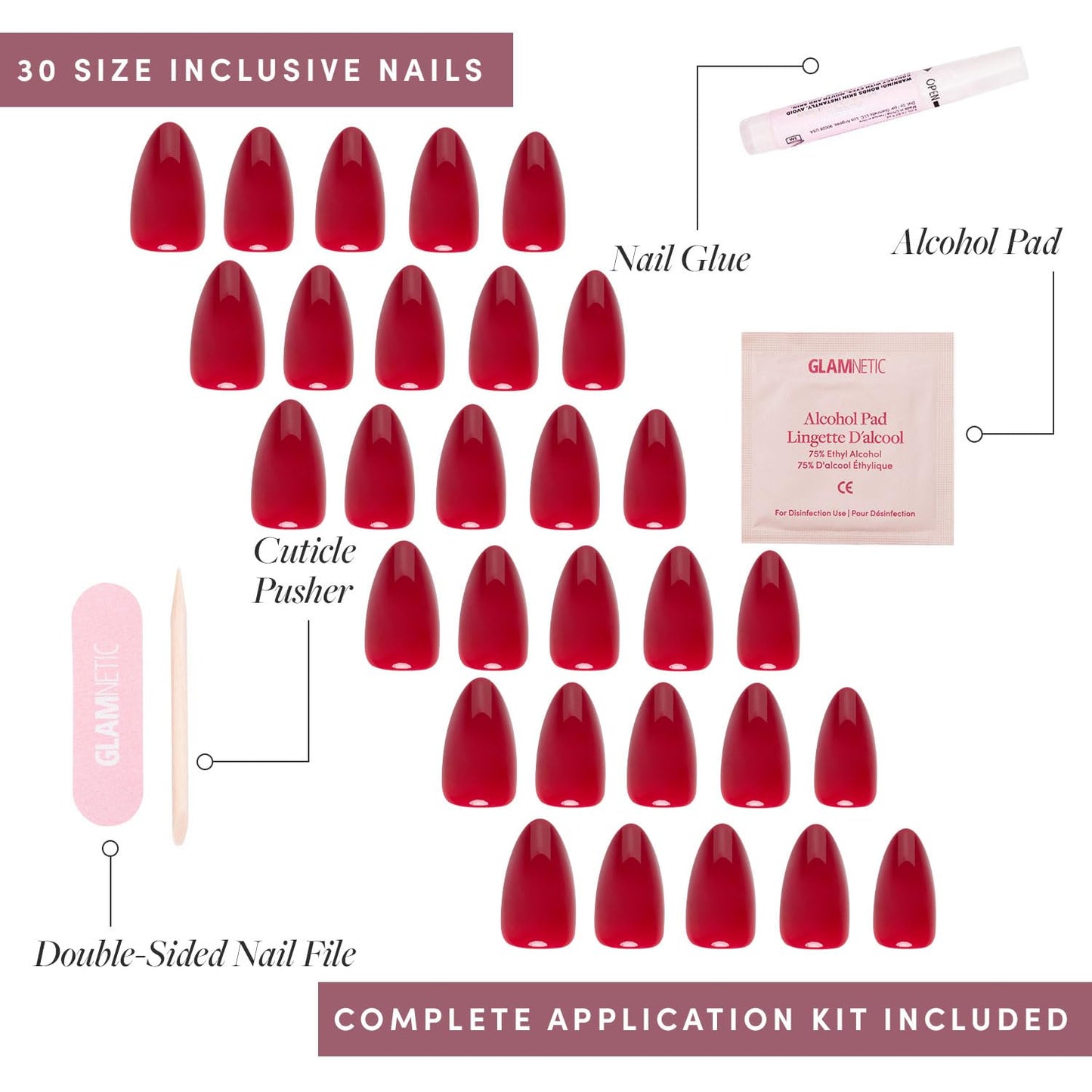 Glamnetic Press-On Nails Bundle - Fiery & Classic Red | Opaque Bright Short Almond Fake Nails | Opaque Cool Tone, Timeless Red Short Almond False Nails | Reusable Salon-Quality Nail Kits
