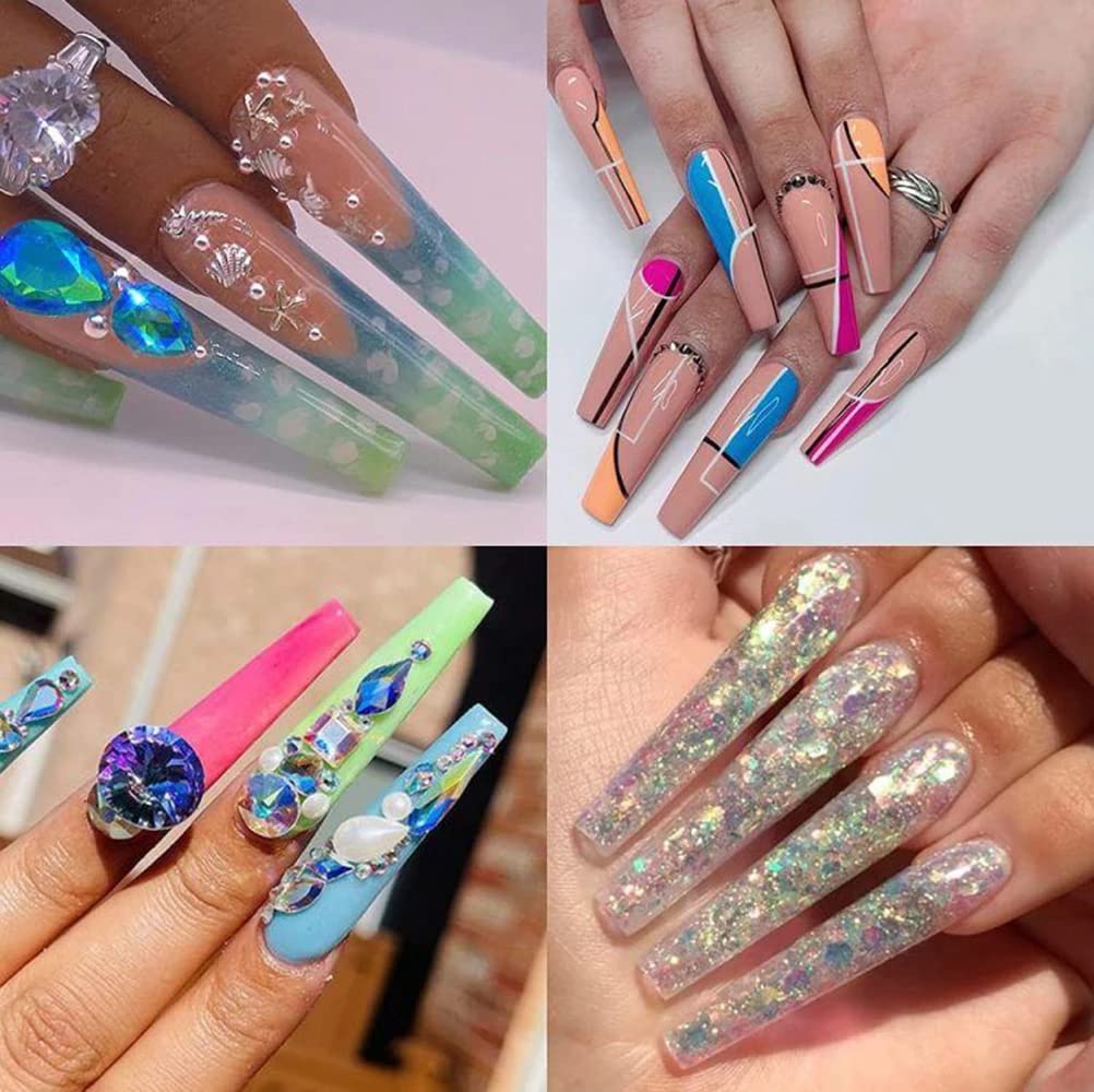 No C Curve 3XL Long Coffin Nail Tips, 420pcs Clear Acrylic Coffin Shape SWETIDY Flattened Half Cover False Nails for Salon&Home DIY French ABS Nail Art Tips,12 Sizes