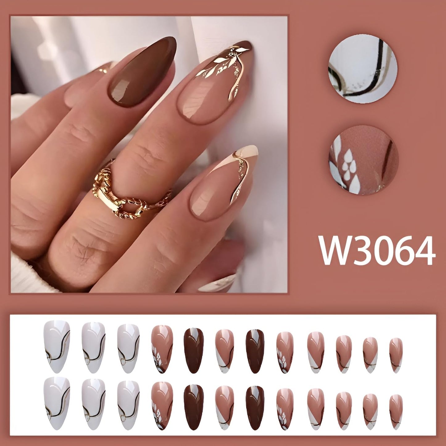 6 Packs(144Pcs)Flower Press on Nails Short Almond Fake Nails with Flower Design Summer Spring Nails Press ons Acrylic Nails Glossy Glue on Nails Full Cover Stick on Nails for Women Girls