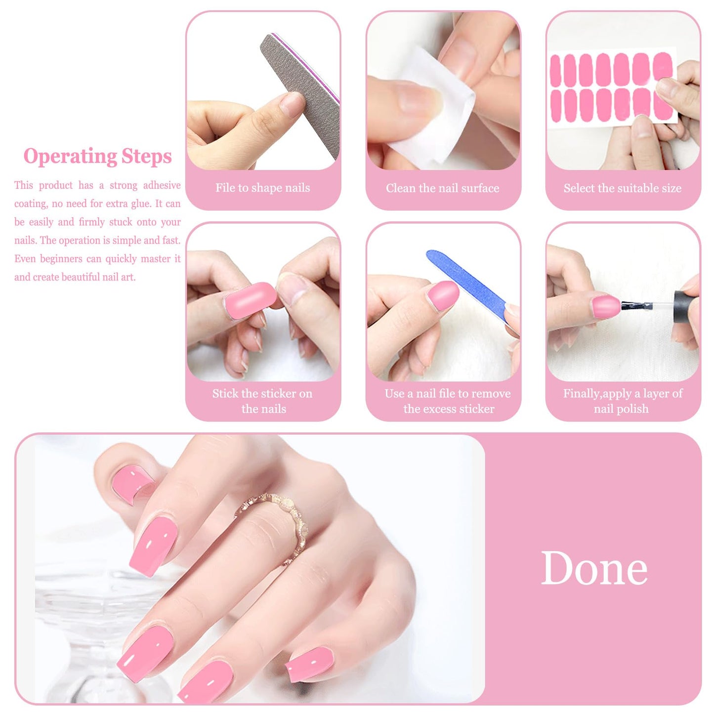 XEAOHESY 40 Sheets Elegant Solid Color Nail Polish Strips with Nail File Self-Adhesive Grey Purple Color Nail Strips Nail Stickers Full Nail Wraps for Women Nail Art