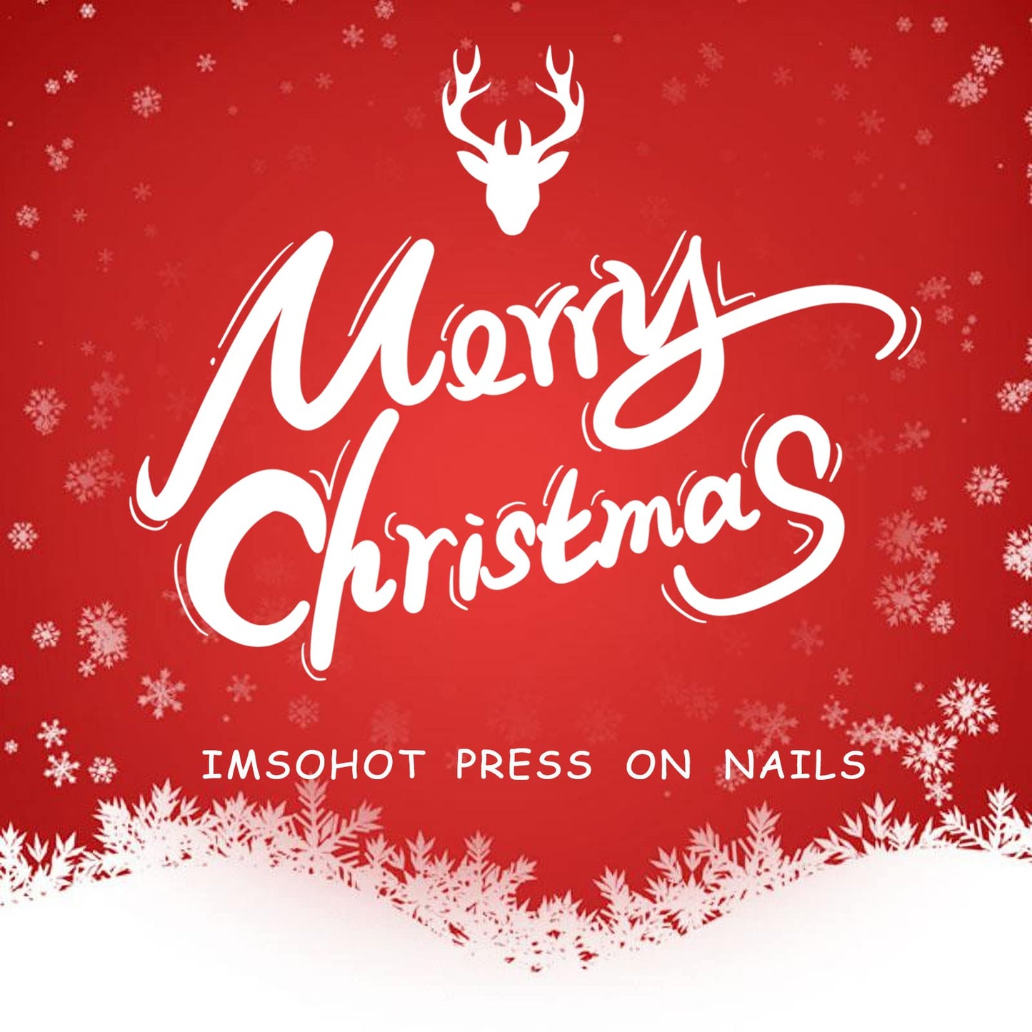 IMSOHOT Press on Nails Short Square Fake Nails Cute Nude Glossy False Nails with Elk, Tree, Snowflake Design Full Cover Glue on Nails for Women Girls Manicure