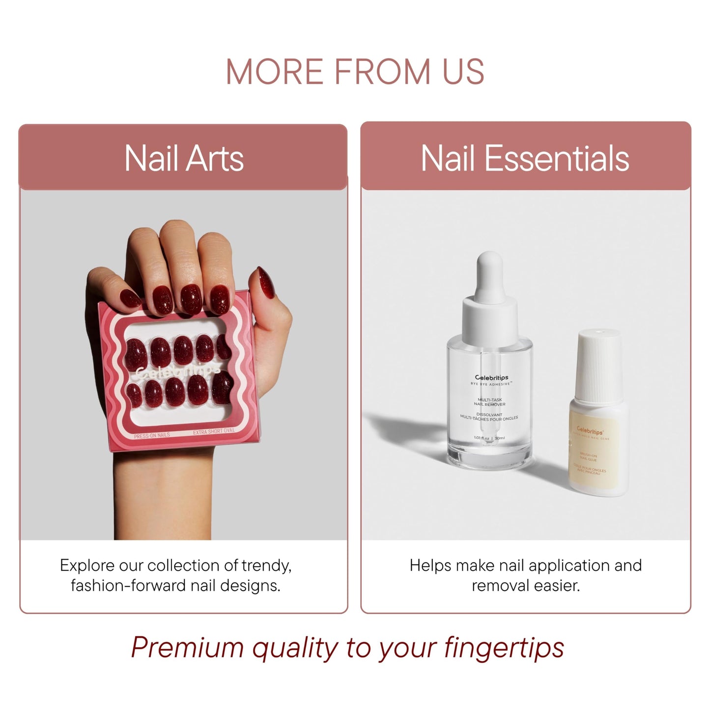 Celebritips Press On Nails - Salon U-ltimate™ | Ballerina, Extra Short Almond Nails, Reusable | 16 sizes - 32 Nails Kit with Glue and Sticky Tabs
