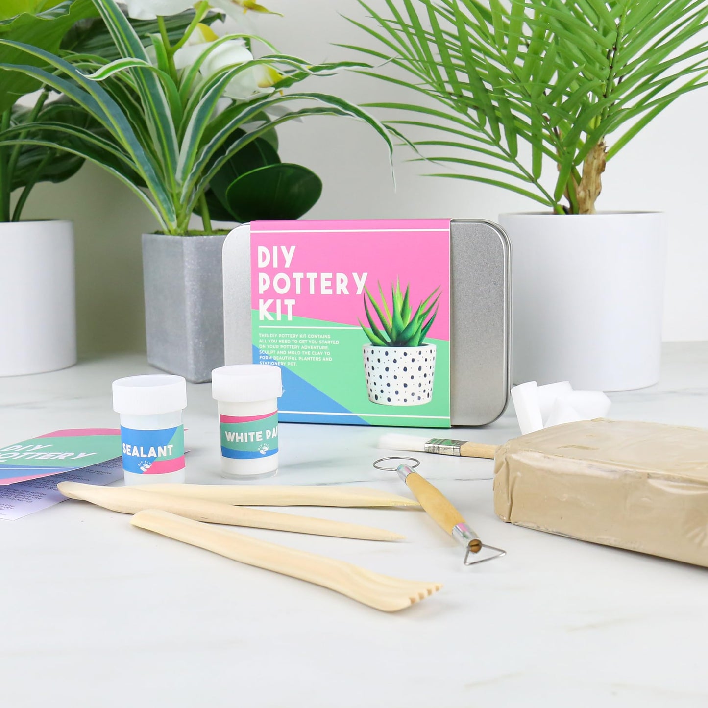 Gift Republic Pottery Kit Beginners Pottery Craft Set Clay Pottery Gift Fun Home Made Craft Project Kids Teens Adults Sculpting Tool Set Gift Tin