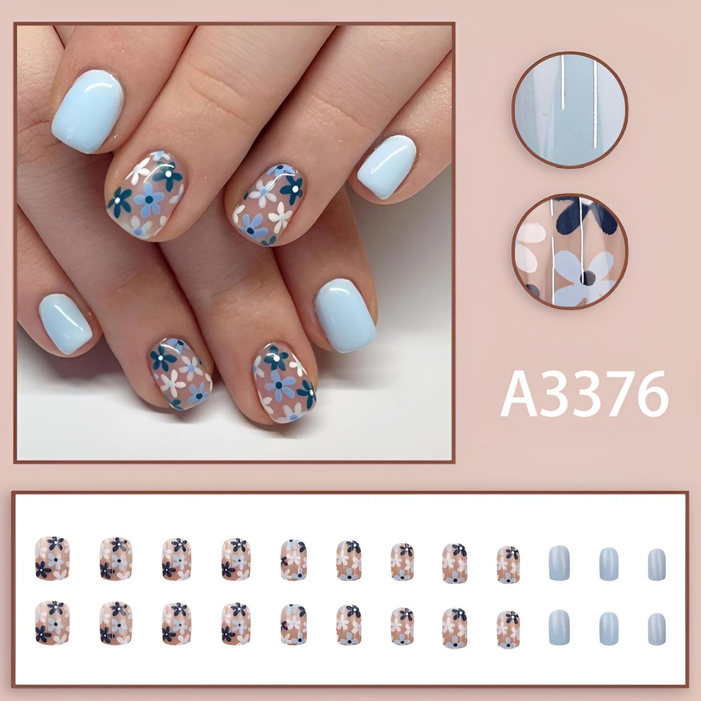 6 Packs(144Pcs)Flower Press on Nails Short Square Fake Nails with Floral Design Summer Spring Nails Press ons Colorful Acrylic Nails Glossy Glue on Nails Full Cover Stick on Nails for Women Girls