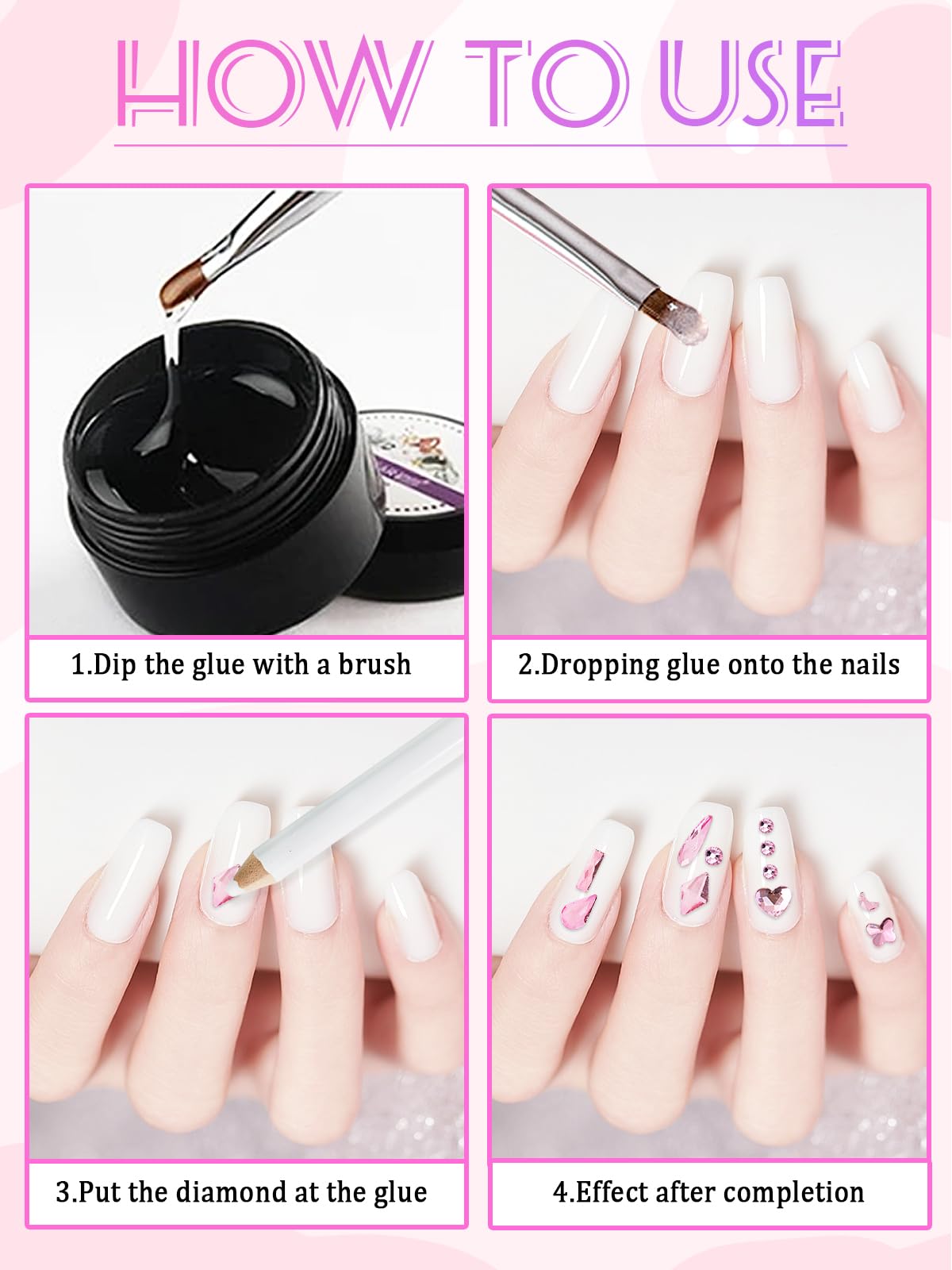 1620 Pcs Nail Art Rhinestones Pink Nail Charms Glass Nail Gems, Wsimily Crystal Flatback Shiny Mixed Nail Rhinestones Beads for DIY Manicure Craft with Tweezer Storage Box Picker Pencil