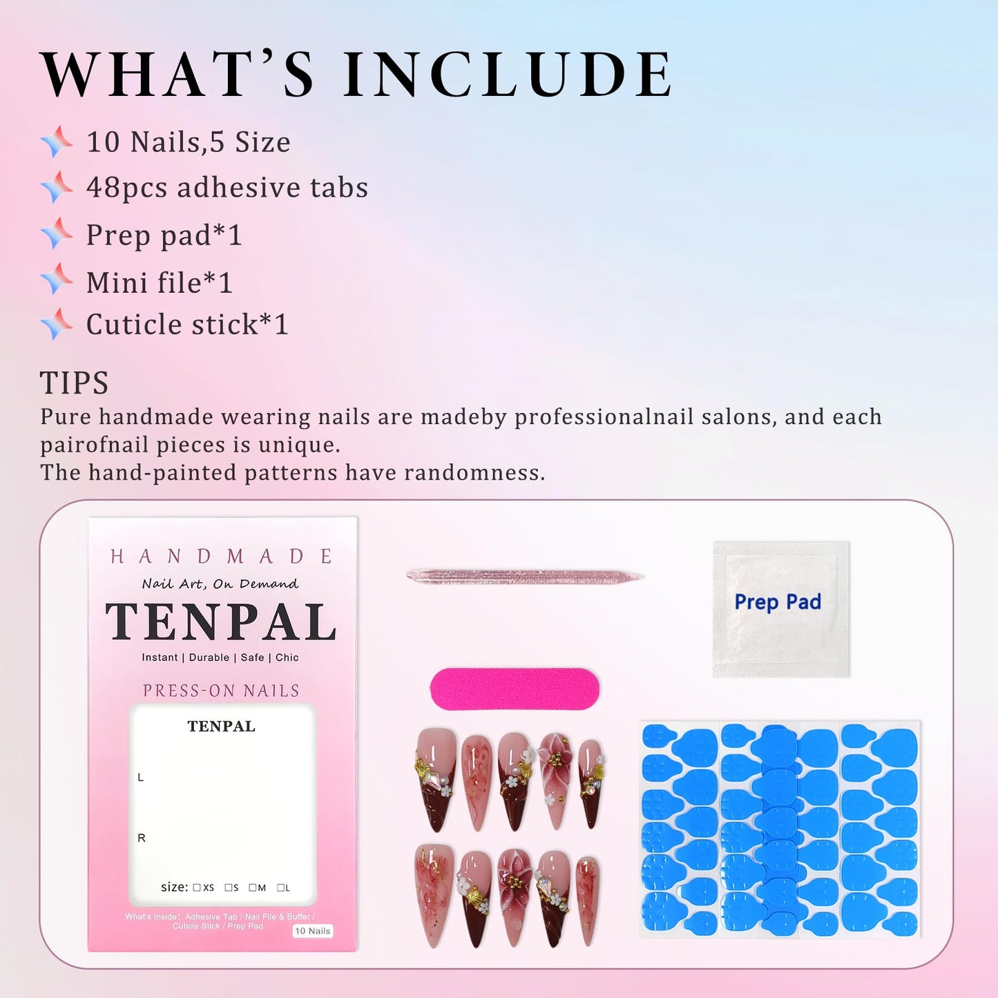 TENPAL Handmade Press on Nails Long Stiletto - Burgundy French Tips 3D Floral Embossed Glossy False Nails for Women Girls Fall Winter- Glossy Acrylic Y2K Nails for Parties Date Daily Wear(S)