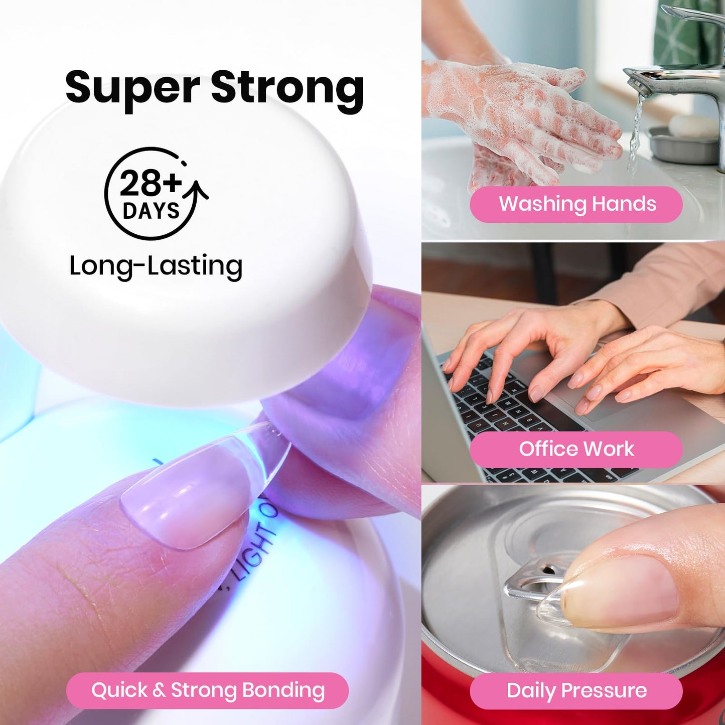 Beetles Gel Nail Kit Etch-X, Almond Short, 288pcs 12 Sizes Nail Tips, 3Pcs 15ml HEMA-Free Nail Glue Top Coat & Base Gel Set, with Mini Lamp, Press On Nail, Long Lasting Extension DIY Set at Home