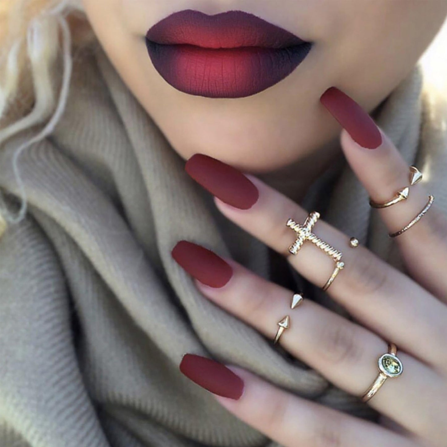 Square Press on Nails Medium Fake Nails Brown False Nails Press ons with Geometric Pattern Glitter Full Cover Acrylic Nails Stick on Nail for Women 24Pcs