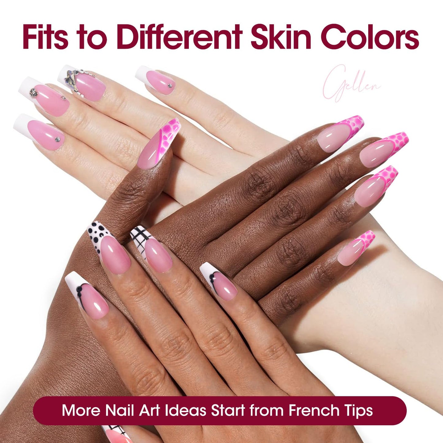 Gellen Gel Nails Tips - 330 pcs Pink French Tip Press on Nails, Short Square Gel Nail Tips Soft, 3 in 1 Pre-lasting Fake Nail No Need to File, Soft Fake Nail Tip for Nail Art