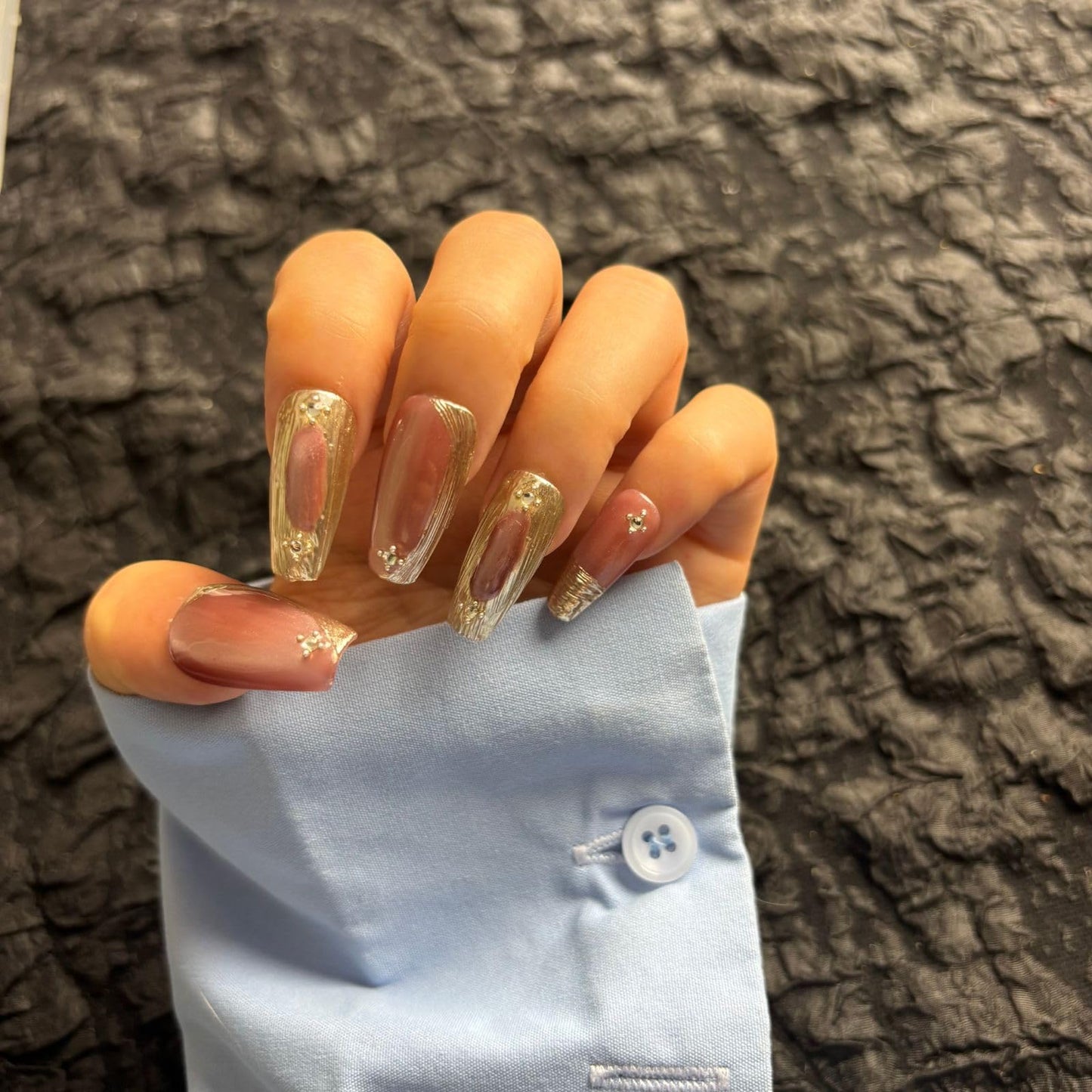 AKA Unicorn Dark Red Press On Nails Medium Long Square Fake Nails with Luxury Cat Eyes Design Stick On Nail for Woman Gift(Large Size)