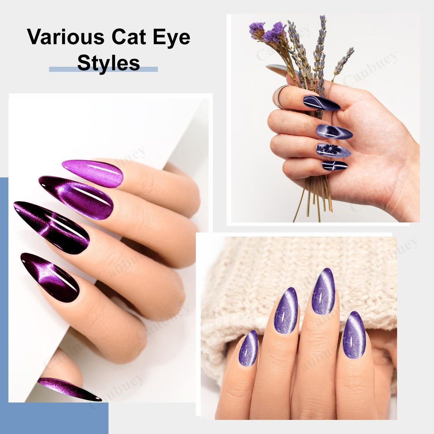 Caubuey 4 in 1 Cat Eye Nail Magnet Stick with Heart Shaped Tool, Multifunctional Magnetic Nail Pen for Gel Polish — 3D Cat Eye Magnet for DIY Nail Art, Manicure, Salon, Studio Use (Wood Color)