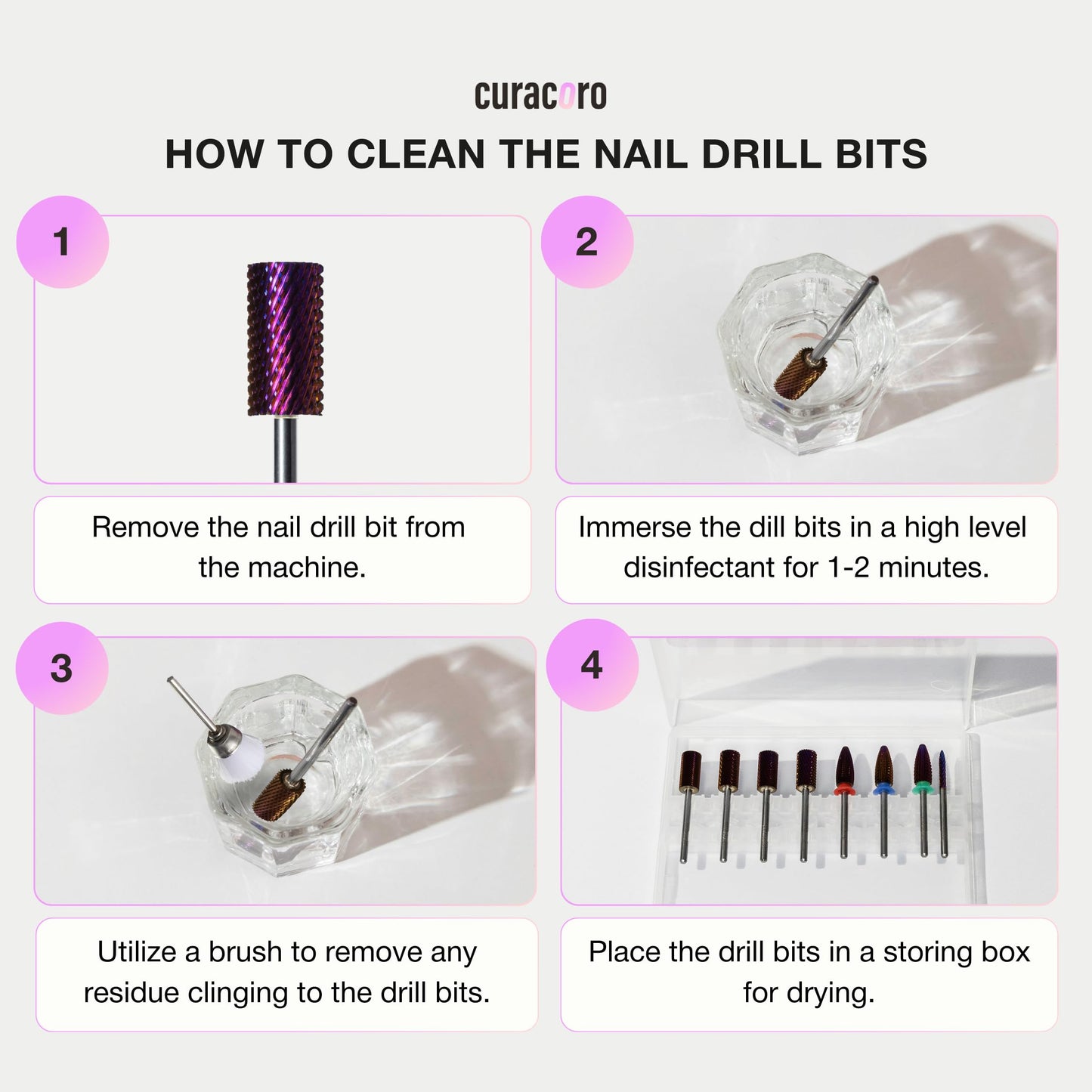 Curacoro Nail Drill Bits 3/32'' - Small Barrel Carbide Bit (Fine) for Professional Finish, Gently Remove, Buff & Polish Gel Nails, Nail Art Pedicure Manicure Salon & Home