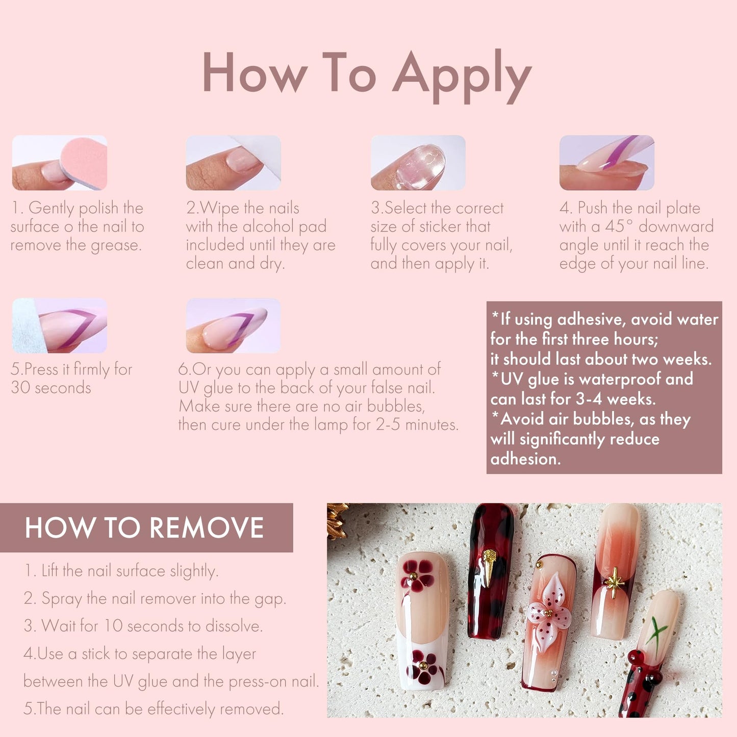 Rouge Sonata 10pcs Press On Nails for Women, Crimson Floral Golden Accent Acrylic UV Gel Wearable Nails, Korean Style Wine Red Gradient Cherry Blossom Fake Nails Set (Dark red, S)