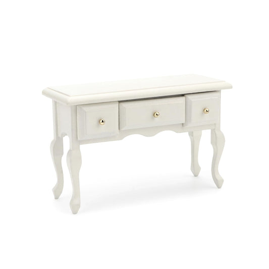 Miniature Table 1:12 Furniture for Dollhouse Accessories Writing Desk with 3 Drawers Miniature Room Ornaments Living Room Bedroom Library Scene Decoration (White)