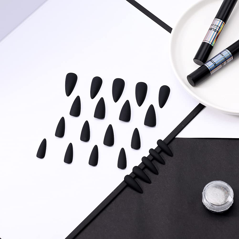 Morily Press-On Nails Bundle | Black Stiletto Glossy & Black Stiletto Matte | 24Pcs Each Set, Medium Length Long False Fake Nails