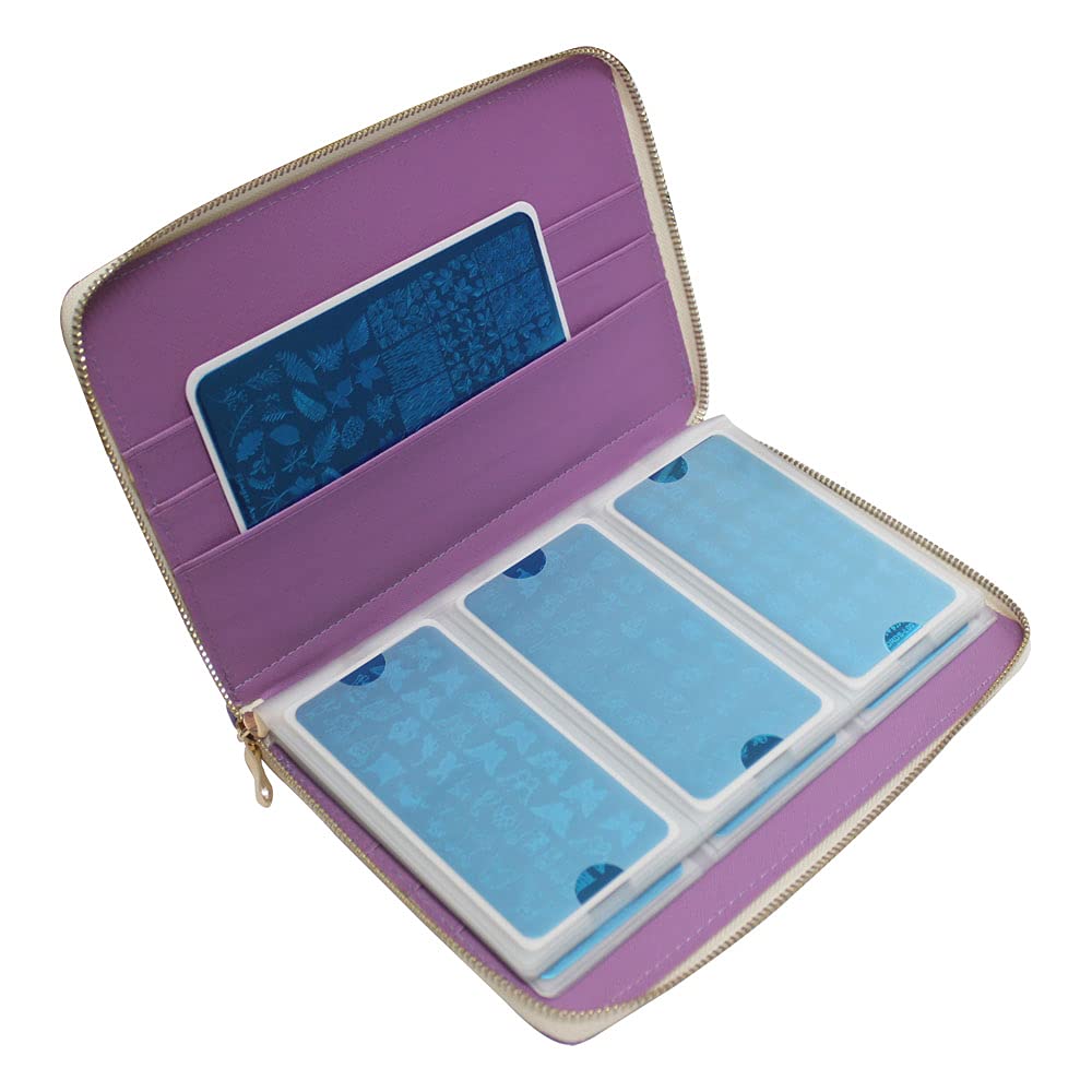 FingerAngel 72 Slots Holographic Nail Plates Holder Case Stamping Templates Organizer Square & Round Printing Molds Collection Manicure Tool Accessorie (Purple)