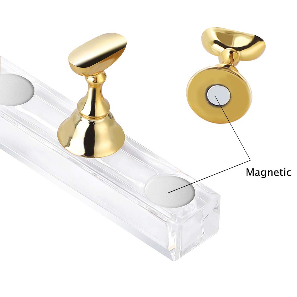 Etercycle Acrylic Nail Display Stand DIY Nail Crystal Holder Magnetic Practice Stands with Reusable Adhesive Putty Clay for False Nail Tip Manicure Tool (2 Sliver)