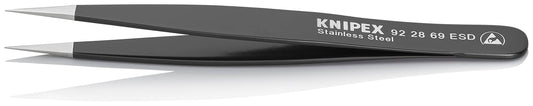 KNIPEX Tweezers,ESD,Straight,5-1/4 In,SS,Black (922869ESD)