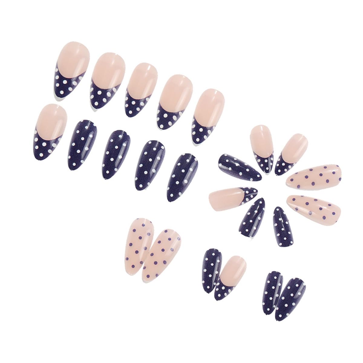 Medium Almond Press on Nails 5D Flower Nails Press on with Gold Line & White Marble Design Rhinestones Fake Nails Reusable Glossy Glue on Nail Full Cover Stick on Nails for Women Manicure 24Pcs
