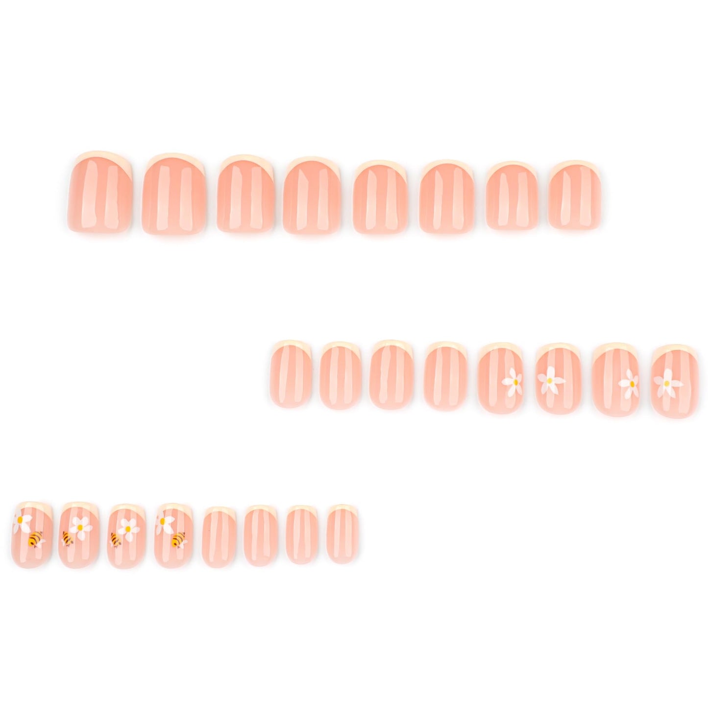 IMSOHOT Summer Press on Nails Short Square Fake Nails Yellow French Tips Acrylic False Nails Full Cover Cute Bee Summer Squoval Nail Supplies Stick on Nails for Women
