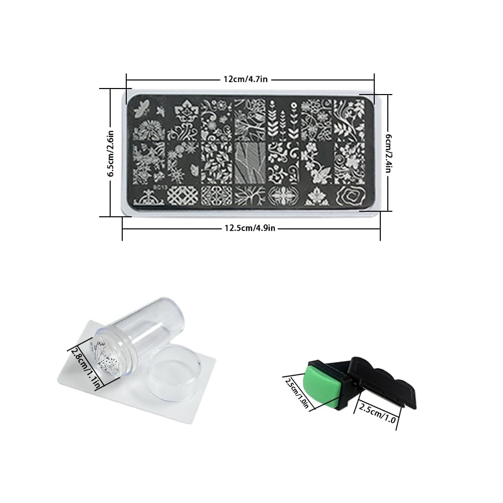 Beauty Leader 10PCS Nail Art Stamping Template Mix Design Image Plates With White Plastic Plate Holder+1 Pcs Square Rubber Stamper DIY Nail Art Image Stamp Plate