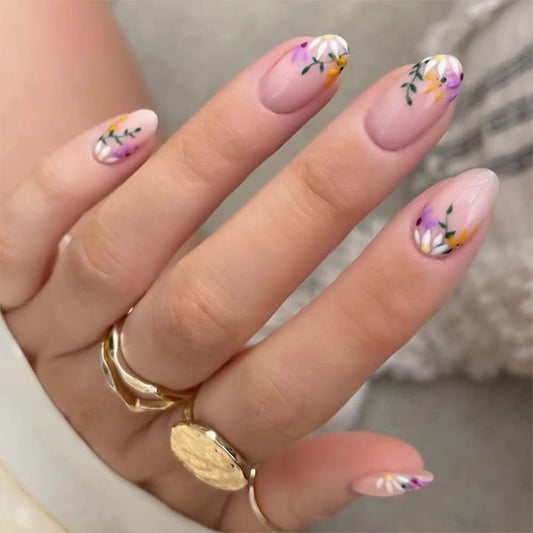 24 Pcs Press on Nails Medium,Lucoffeoi Almond Fake Nails with Nail Glue Almond and Square on Nails Set with Adhesive Tabs File Nails Tips for Women Girls Kids