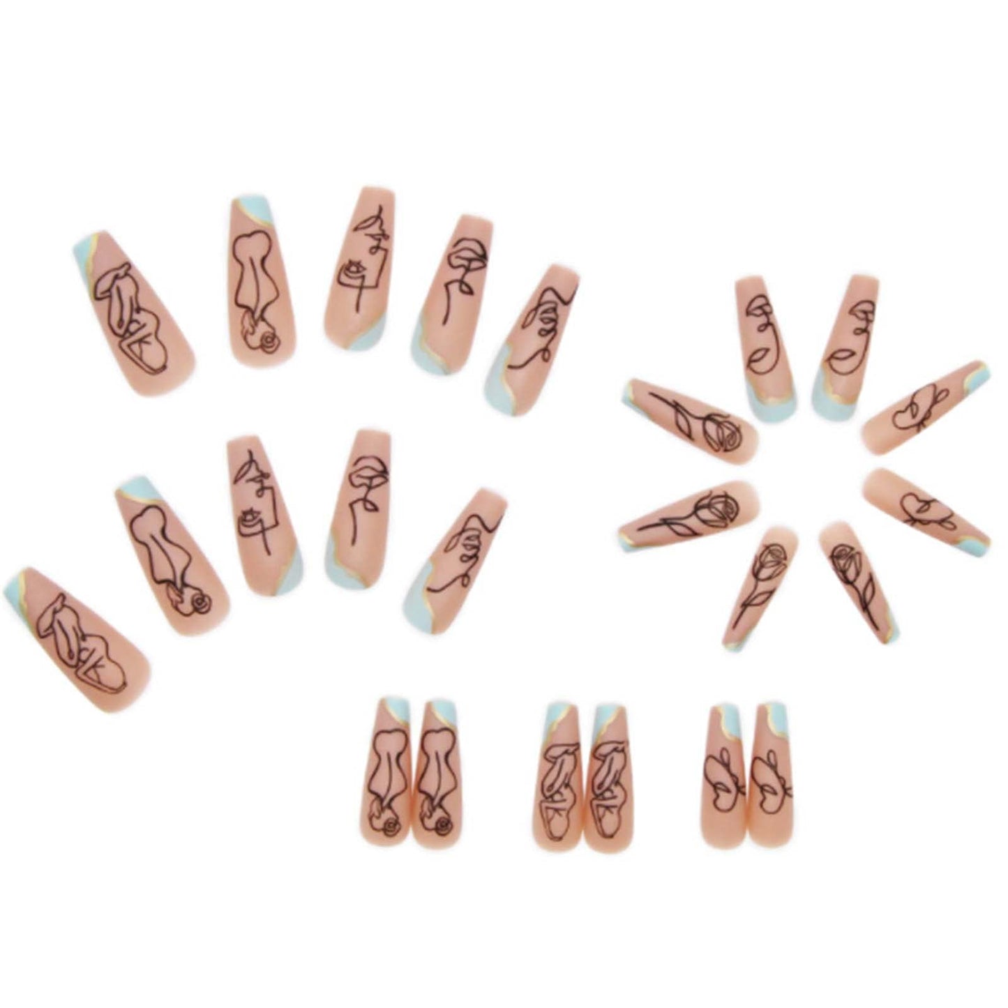 DANMANR Long Press on Nails Square French Fake Nails Full Cover Nude Acrylic False Nails for Women and Girls 24PCS (Light Blue)