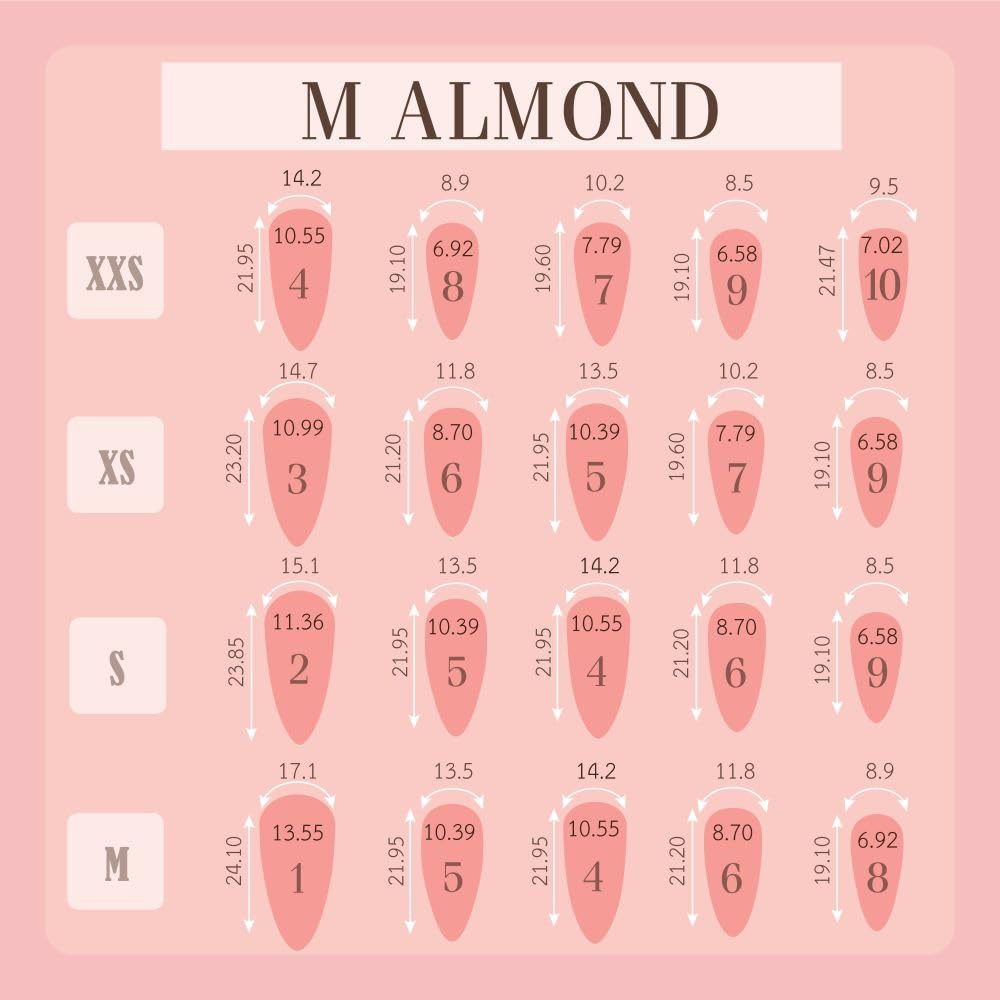 Azilaz Press On Nails, Nude Pink Ombre Almond Shape, Handmade,XS-XL Sizes, 10-Piece Set(Small)