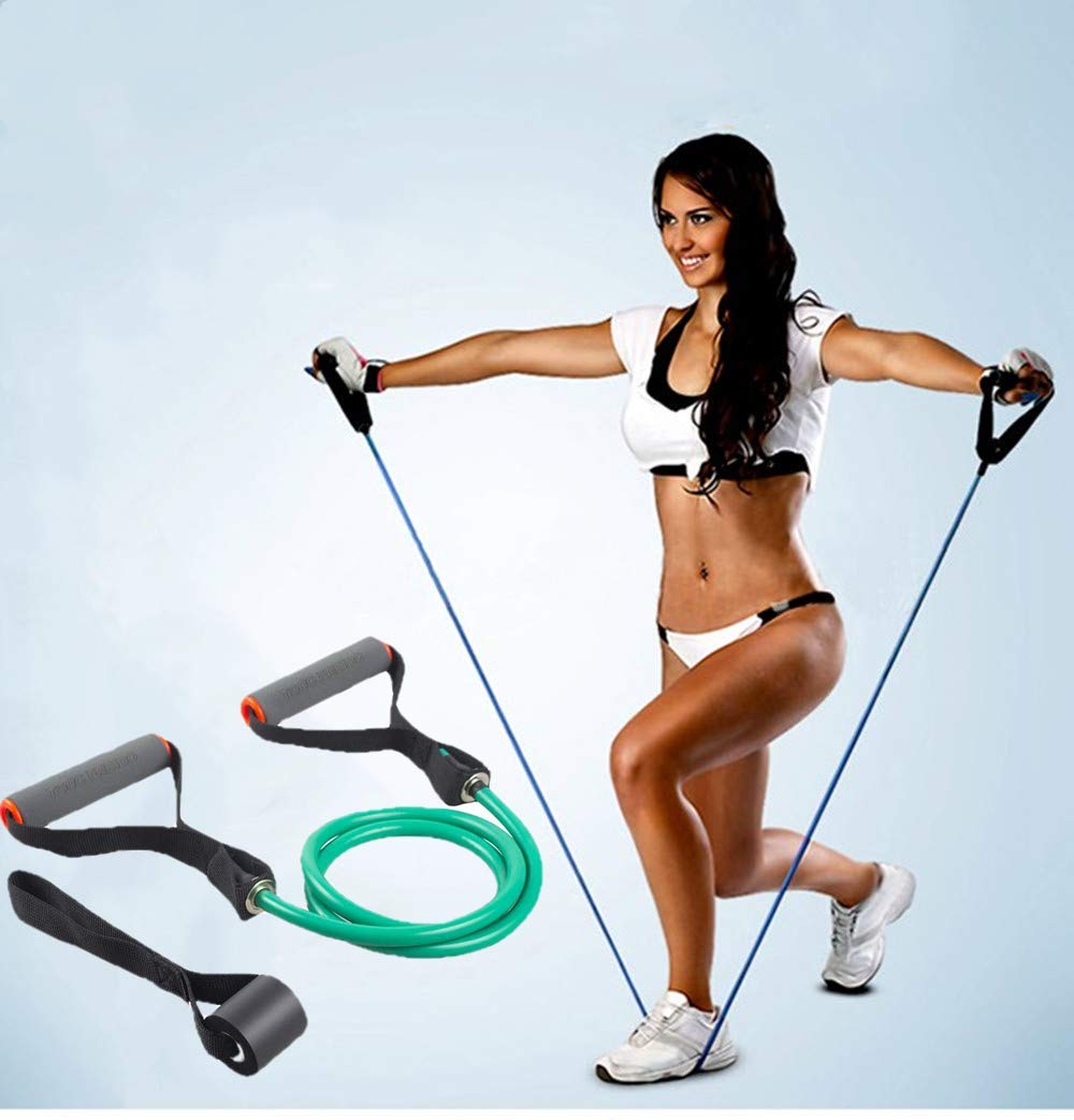 TOCO FREIDO Single Resistance Exercise Band with Comfortable Foam Handles and Door Anchor, Exercise Tube for Home Workouts,Yoga, Gym, Pilates, Stretching, Fitness Training (10-15lbs)