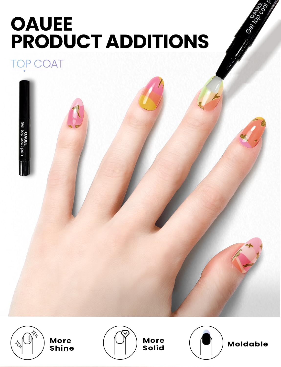 Oauee Semi Cured Gel Nail Strips | Built-In Gel Top Coat | UV Light Required | Salon Quality, Easy Application And Removal (Gilded Tropical）