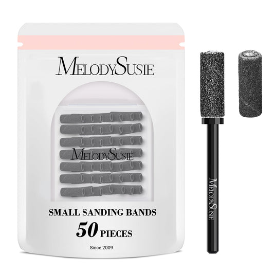 MelodySusie 50 Pcs Nail Drill Bits Small Sanding Bands with 3.1mm Mandrel Bit, 180 Fine Grit Nail File for Acrylic Nails Gel Manicures and Pedicure, Black