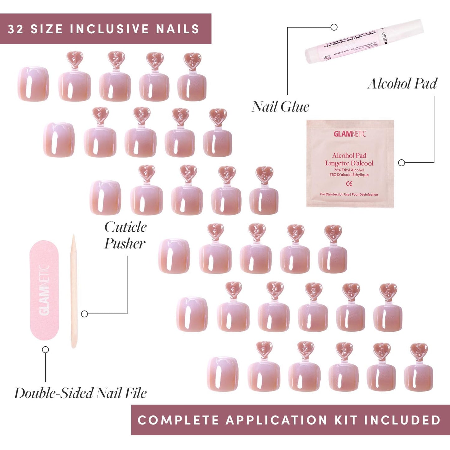 Glamnetic Press-On Nails Bundle - Azure Blue, Hailey & Fairy Dust | Bright Blue Round Fake Nails | Glazed Almond False Nails | Short Oval Beige-Pink Nails with a Metallic Finish