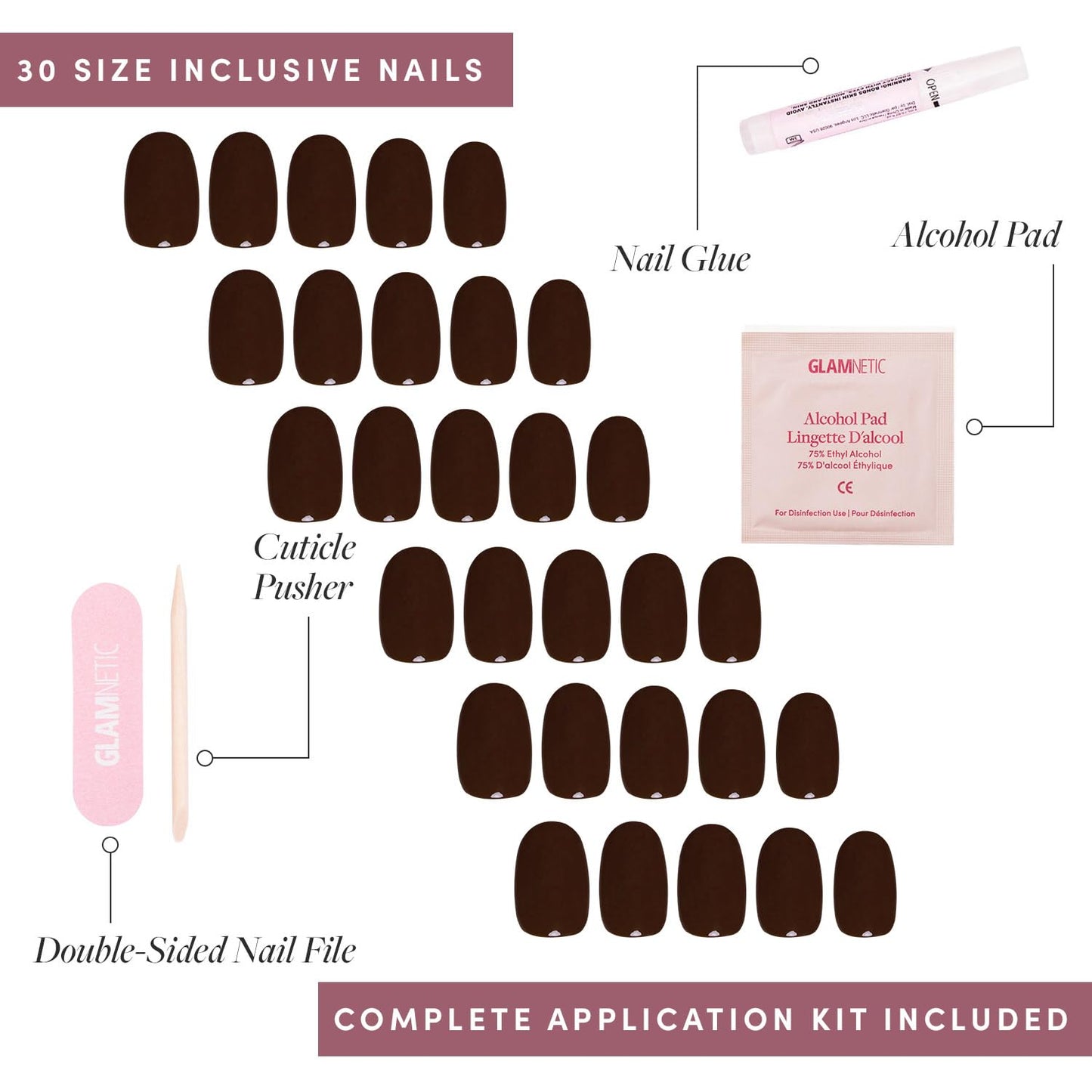 Glamnetic Press-On Nails Bundle - Ballet Pink & Bark Brown | Opaque Light Blush Pink Short Almond False Nails | Dark Brown Short Round Fake Nails | Reusable, Salon-Quality Nail Kits