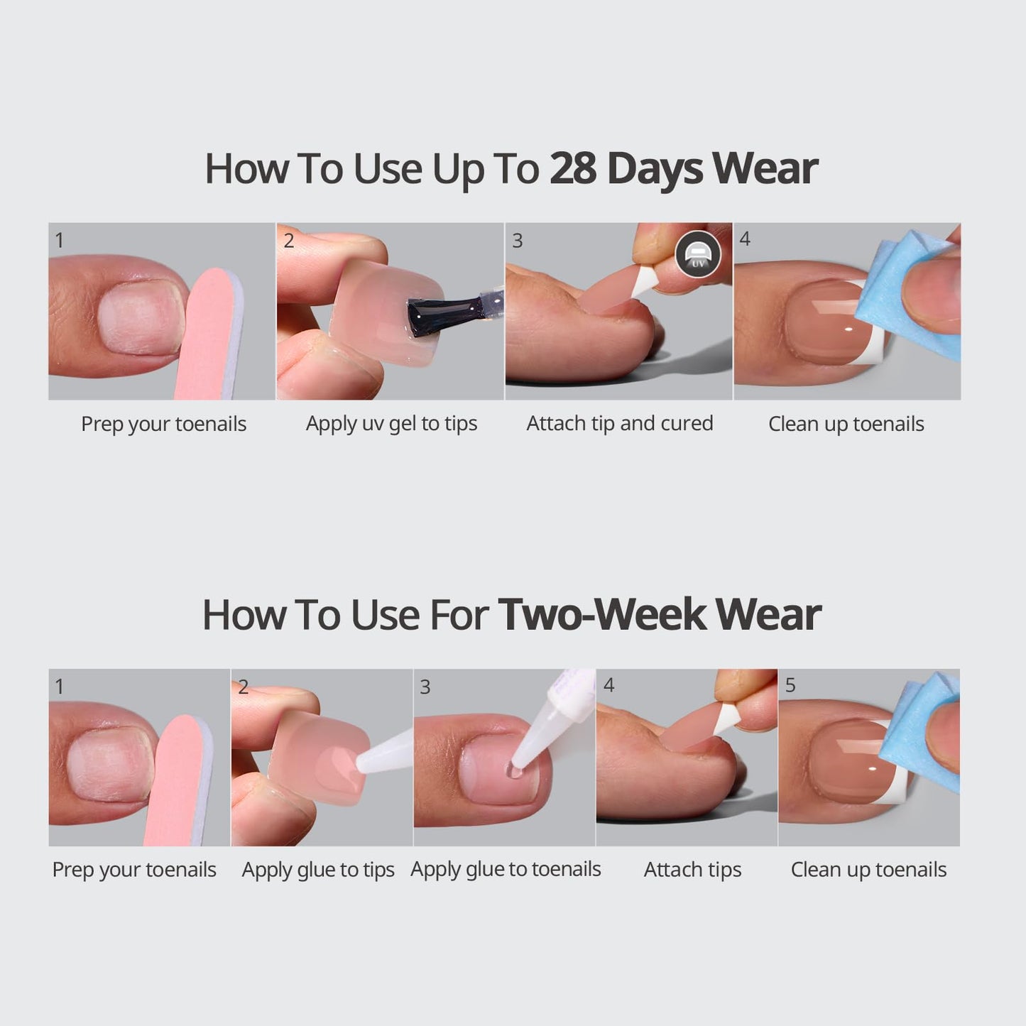 BTArtbox Press On Toenails Short - Wild Bloomery, Lamp-Curable 4-Week Wear Pink French Tip Square Toe Nail Press Ons with Glue and Adhesive Tabs, Easy-to-Apply in 15 Sizes - 30 Toenails All-in-One Kit