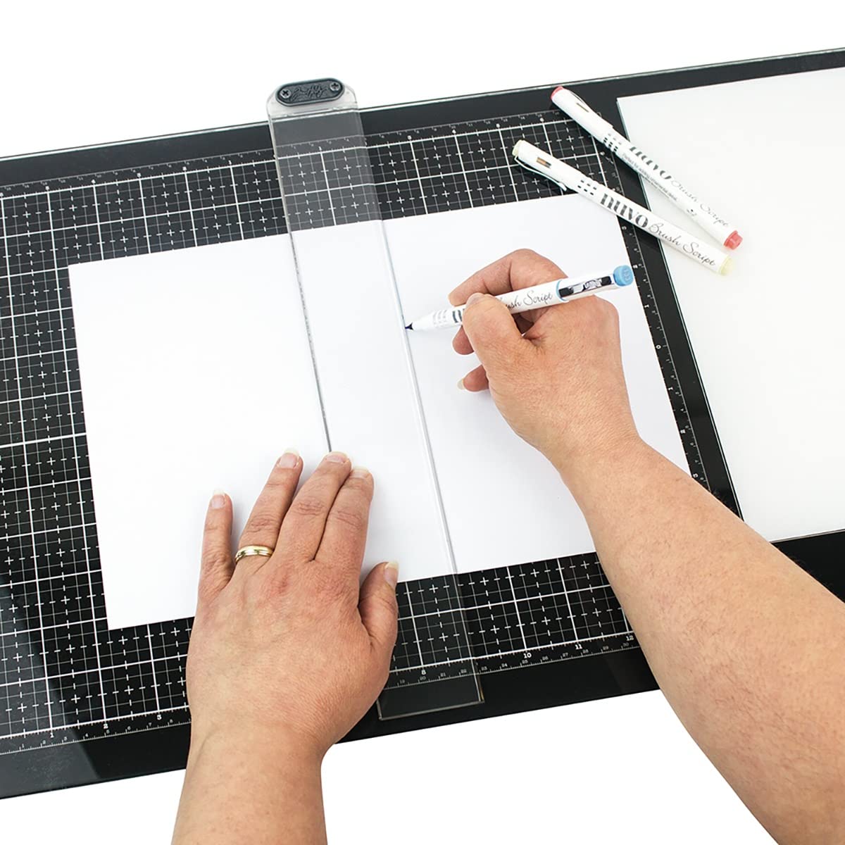 Tim Holtz Glass Cutting Mat - Large Work Surface with 12x14 Measuring Grid and Palette for Paint, Ink, and Mixed Media - Art and Craft Supplies