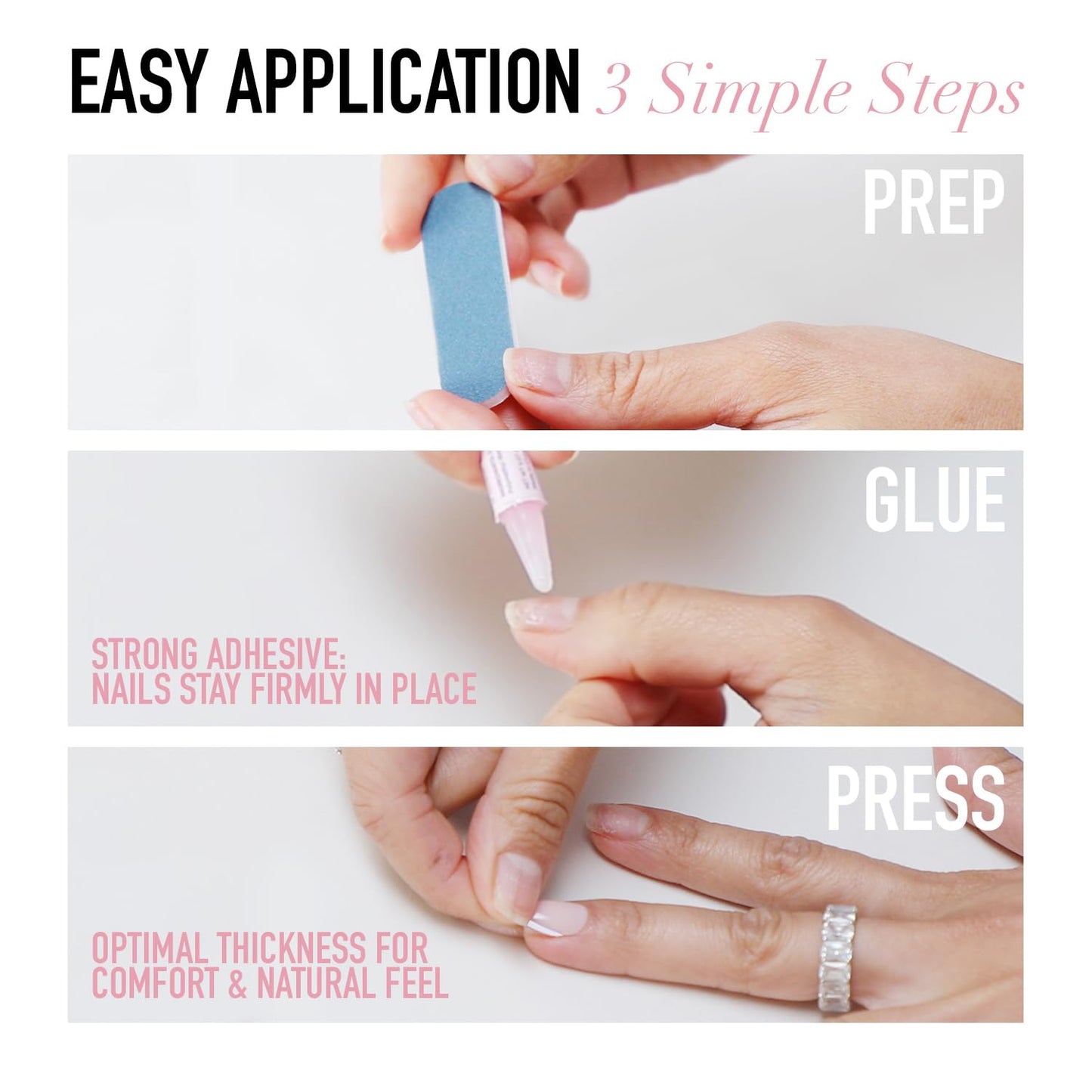 Glamnetic Press-On Nails Bundle - Heavenly & Caviar | Nude Trendy French Tip Short Almond Fake Nails | Short Almond Black French Tip False Nails | Reusable, Salon-Quality Nail Kits