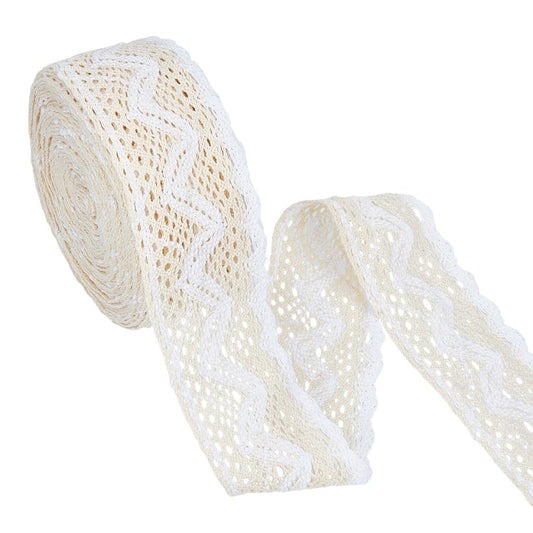 MAYJOYDIY 10.94 Yards Cotton Lace Trim Cotton Eyelet Lace Ribbon Vintage Ribbon Floral Embroidery Ruffle for Wedding Decoration Package DIY Sewing Craft Supply, Beige