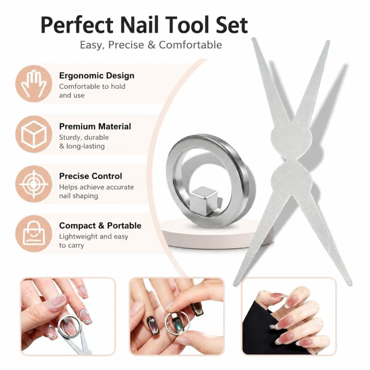 2Pack Ring Cat Eye Magnet for Nails – Strong 2-in-1 Set with Stabilizer Tool, Y-Shaped & Hollow Ring Magnet for Halo, French, Wide Beam Effects, Portable Magnetic Nail Art Tool for Beginners & Pros