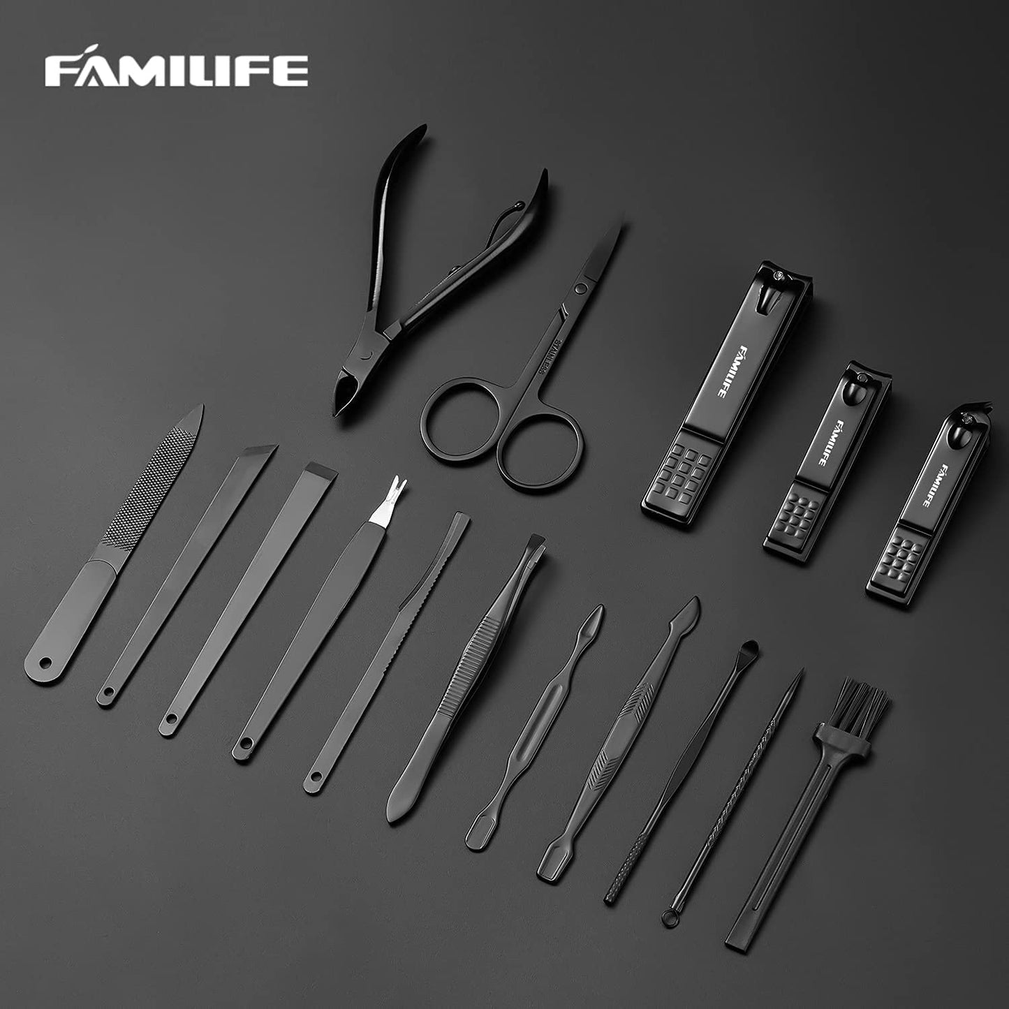 FAMILIFE Professional Manicure Kit Nail Clippers Set 11 in 1 Stainless Steel Pedicure Tools Kit Grooming Kit and 16pcs Gifts for Men Stainless Steel Portable Brown Leather Nail Kit Mens Gifts