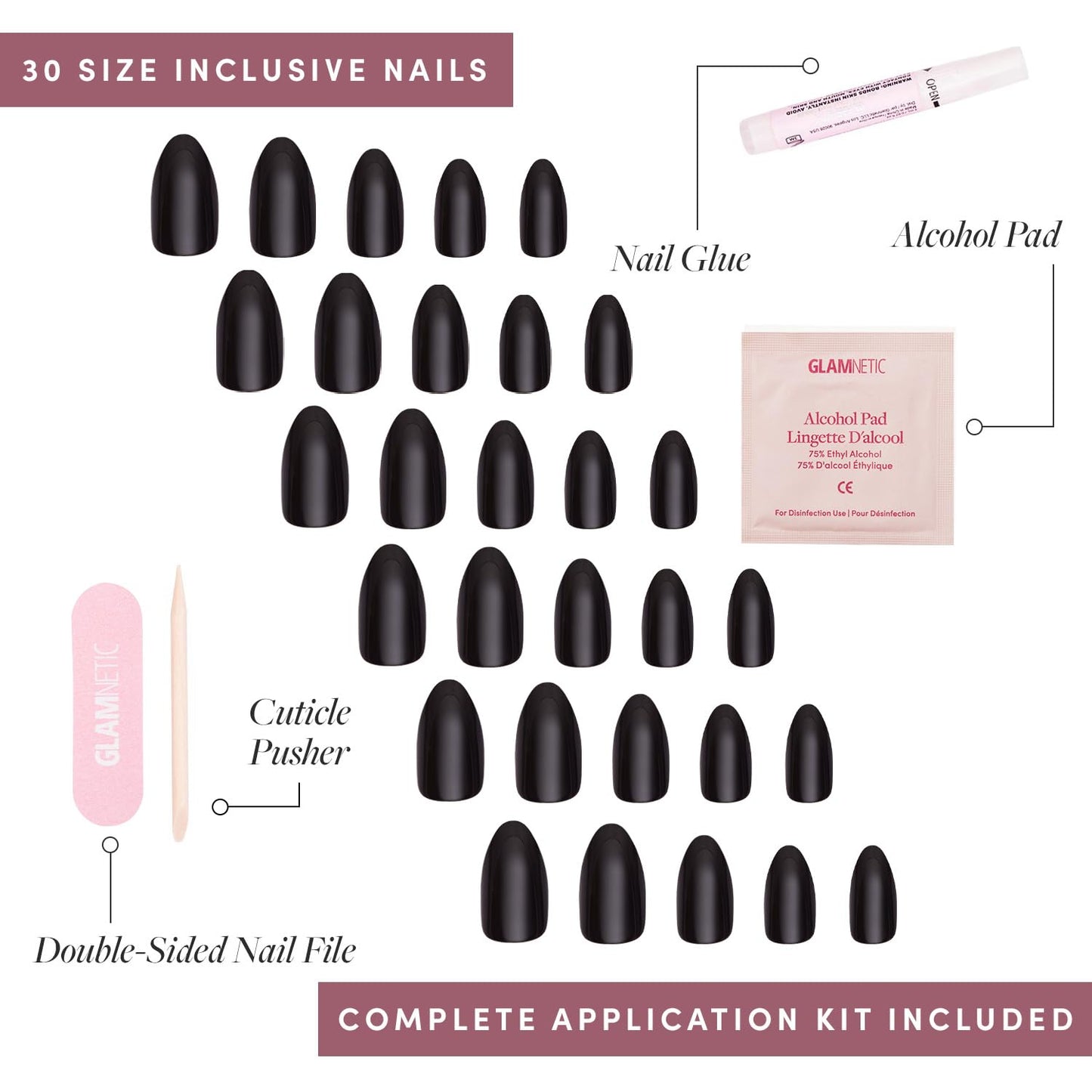 Glamnetic Press-On Nails Bundle - Lilac Gray & Boba | Opaque Pale Light Lilac Gray Short Squoval False Nails | Opaque Black Short Almond Nails | Reusable, Salon-Quality Nail Kits