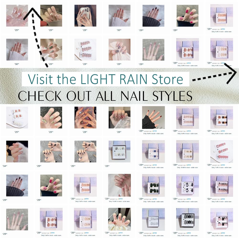 LIGHT RAIN Press on Nail Tips - Milky Way, Luxury Reusable Seven Layers Gel UV Finish False Nails, Handmade Nail Art with Design by Licensed Professional Manicurist, Long Oval Shape, Medium Size