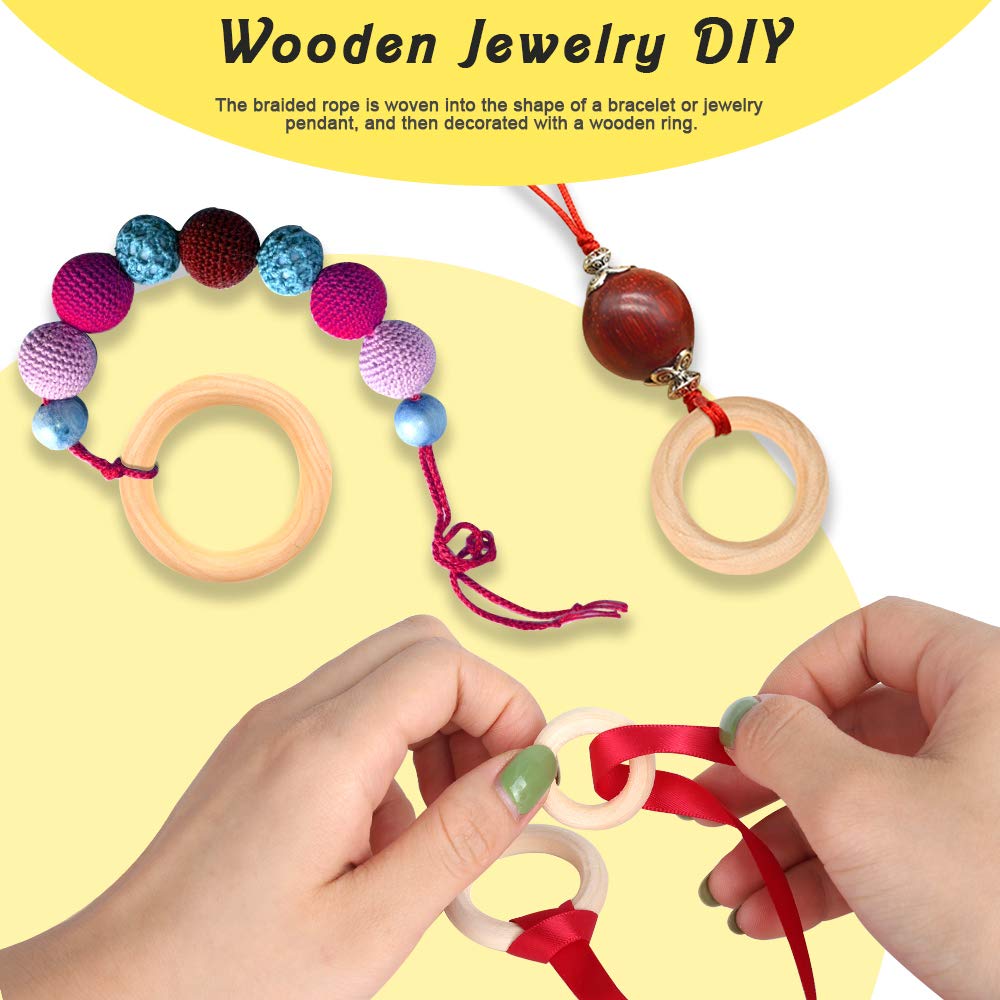 HNYYZL 50 Pcs Unfinished Solid Wooden Rings for Craft, Ring Pendant and Connectors Jewelry Making, 5 Size