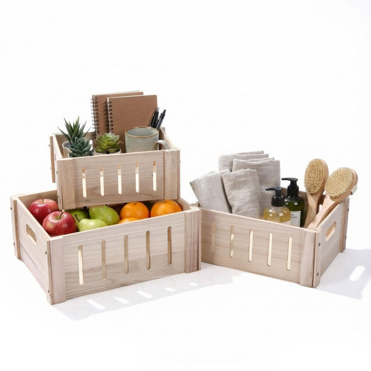 Ripeng 3 Pcs Decorative Wood Crates for Storage Display, Rustic Wooden Nesting Crates with Handles, Large Small Farmhouse Boxes for Wedding Birthday Home Decorations (Natural Wood Color,3 Sizes)