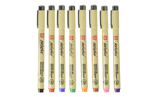 Sakura Pigma Brush 8 Color Set Water based pigment with brush nib