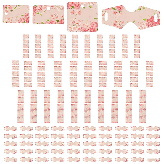 NOIAFZY 200 Pcs White Cardboard Jewelry Display Cards Set - 4 Floral Pattern Styles for Earring & Necklace Packaging, Pink Flower Design