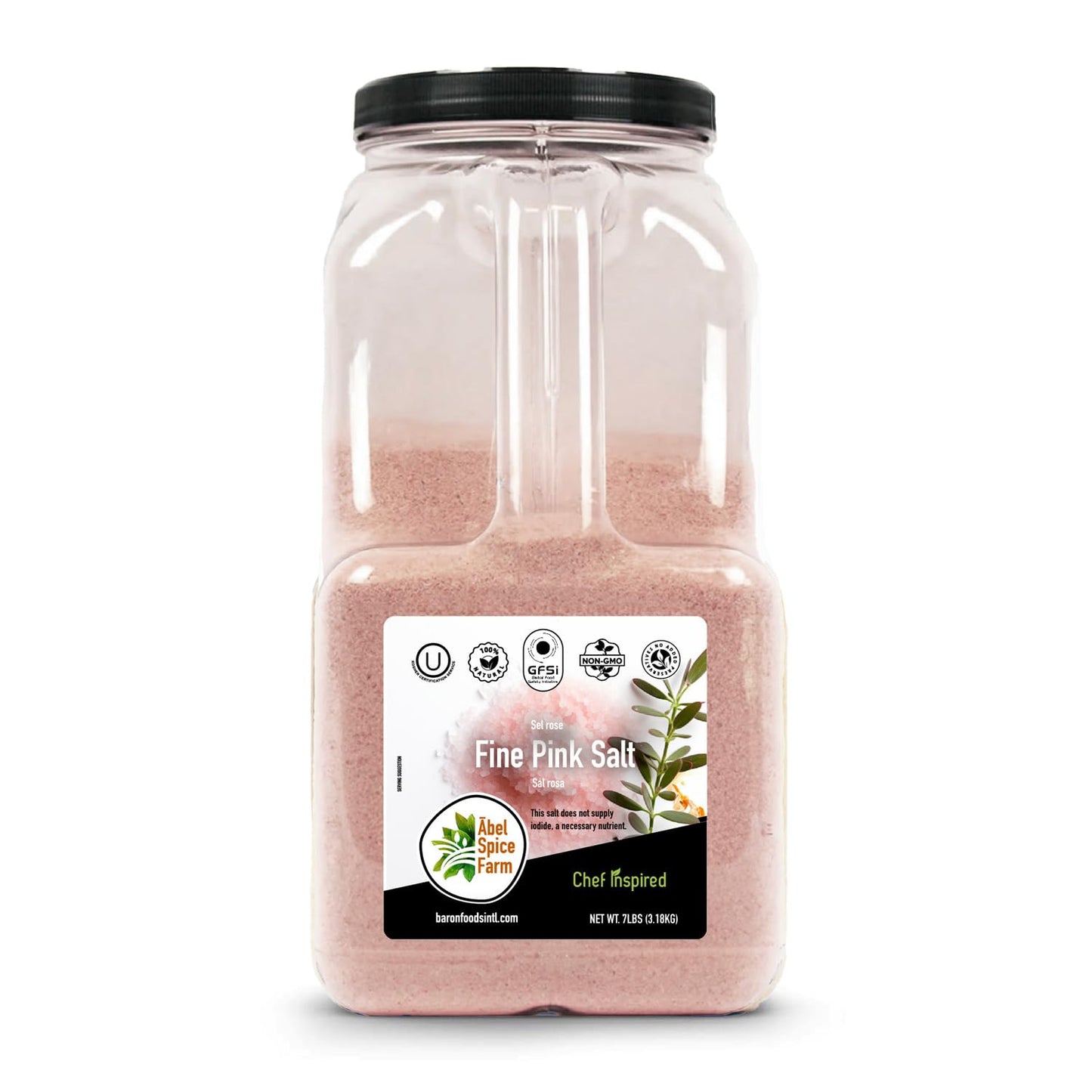 Ābel Spice Farm Pink Himalayan Salt - Fine 7 Lb Bulk Pack - Premium, 100% Natural, Kosher-Certified, Non-GMO, Fine Grain Pink Salt for Cooking, Bath Soaks, and Skincare