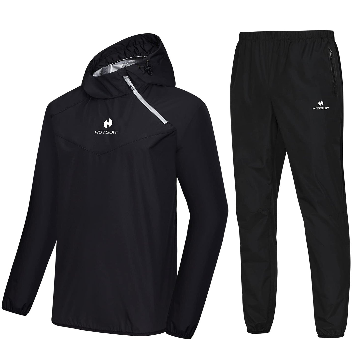HOTSUIT Sauna Suit for Men Sweat Sauna Jacket Pant Gym Workout Sweat Suits, Black, XXL