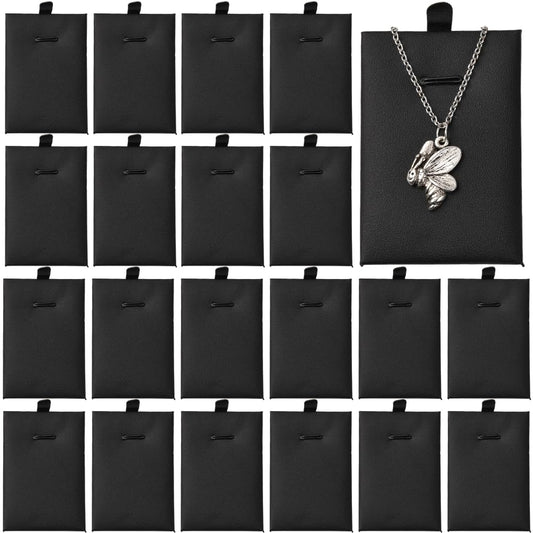SOFPLATE 24Pcs 3.3 x 2.1 Inch Velvet Jewelry Cards Necklace Display Cards Black PU Leather Rectangle Sponge Insert Stackable Organizer Tray Pads Holder for Selling Showing Necklaces Bracelets Jewelry